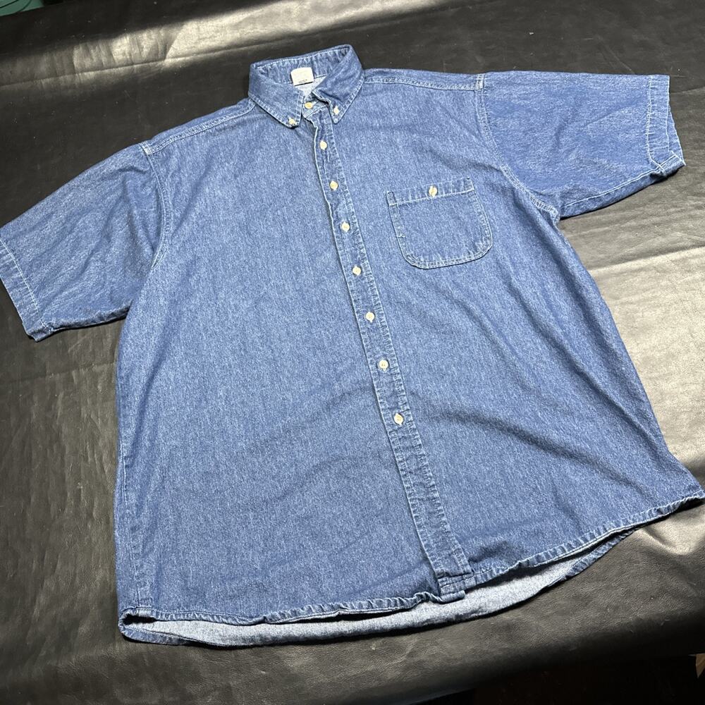 Union Line Made Denim Shortsleeve Men's Button Down Shirt XL - 90s Vintage